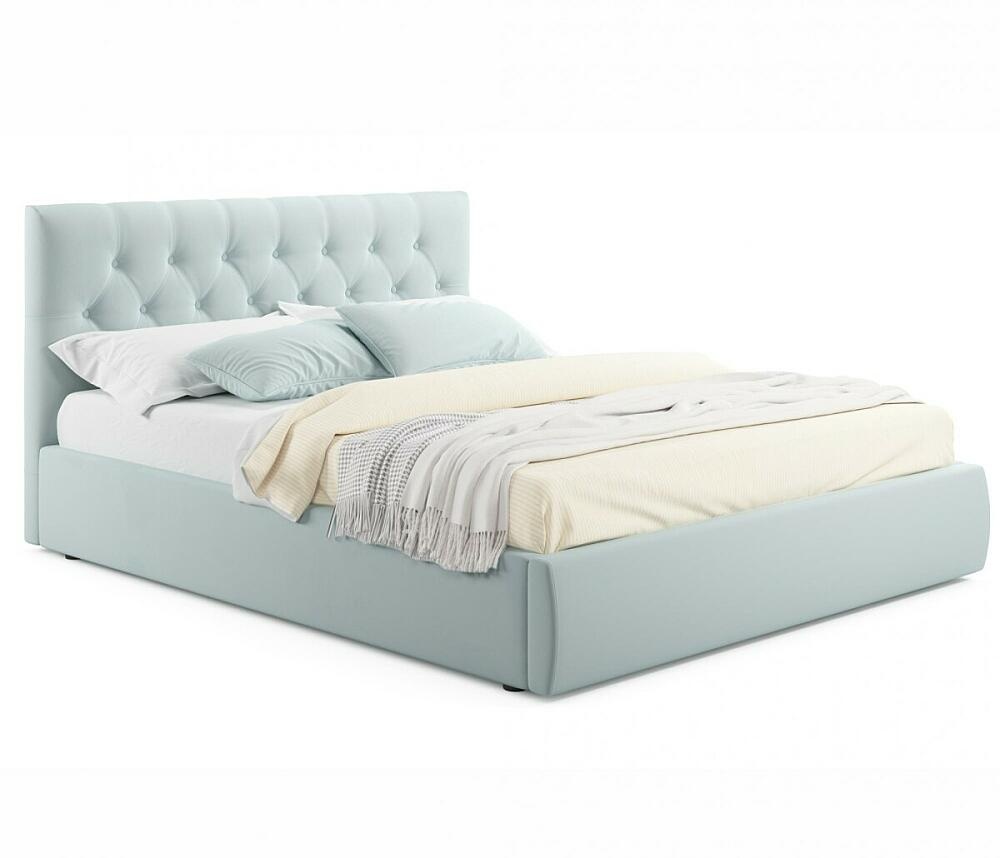 Кровать Verona велюр мятный без подъёмного механизма 1400x2000, изголовье мягкое