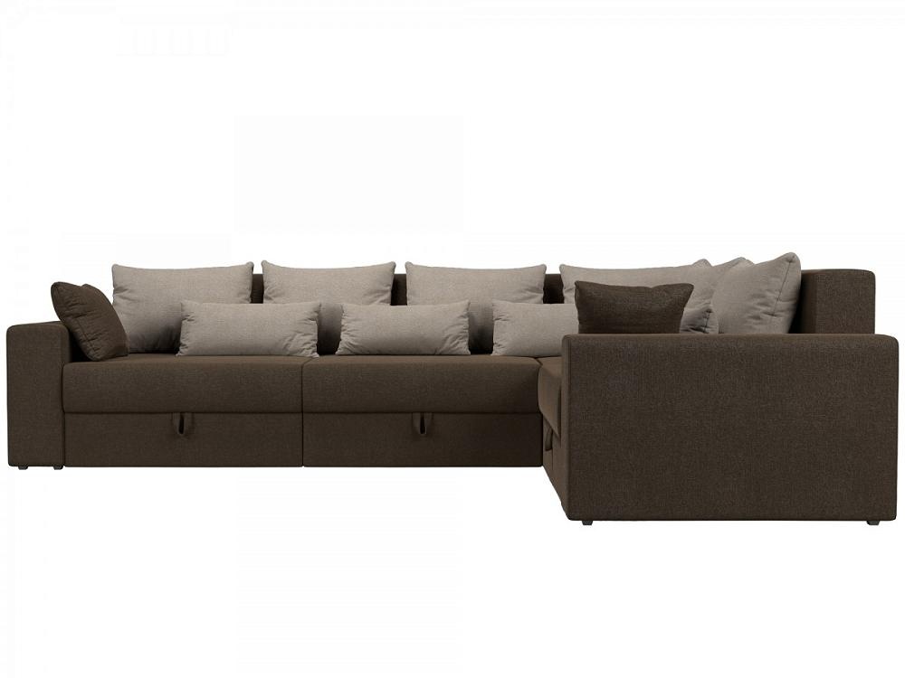 Диван угловой Мэдисон Long правый Рогожка Коричневый бежевыми подушками
