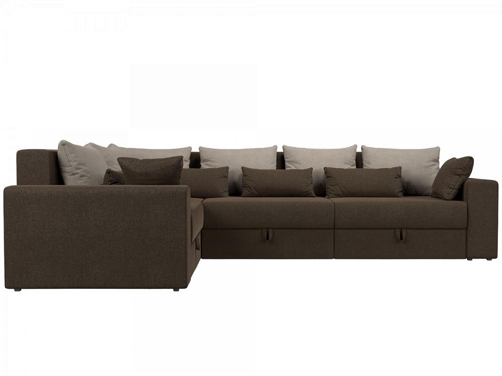 Диван угловой Мэдисон Long левый Рогожка Коричневый с бежевыми и коричневыми подушками