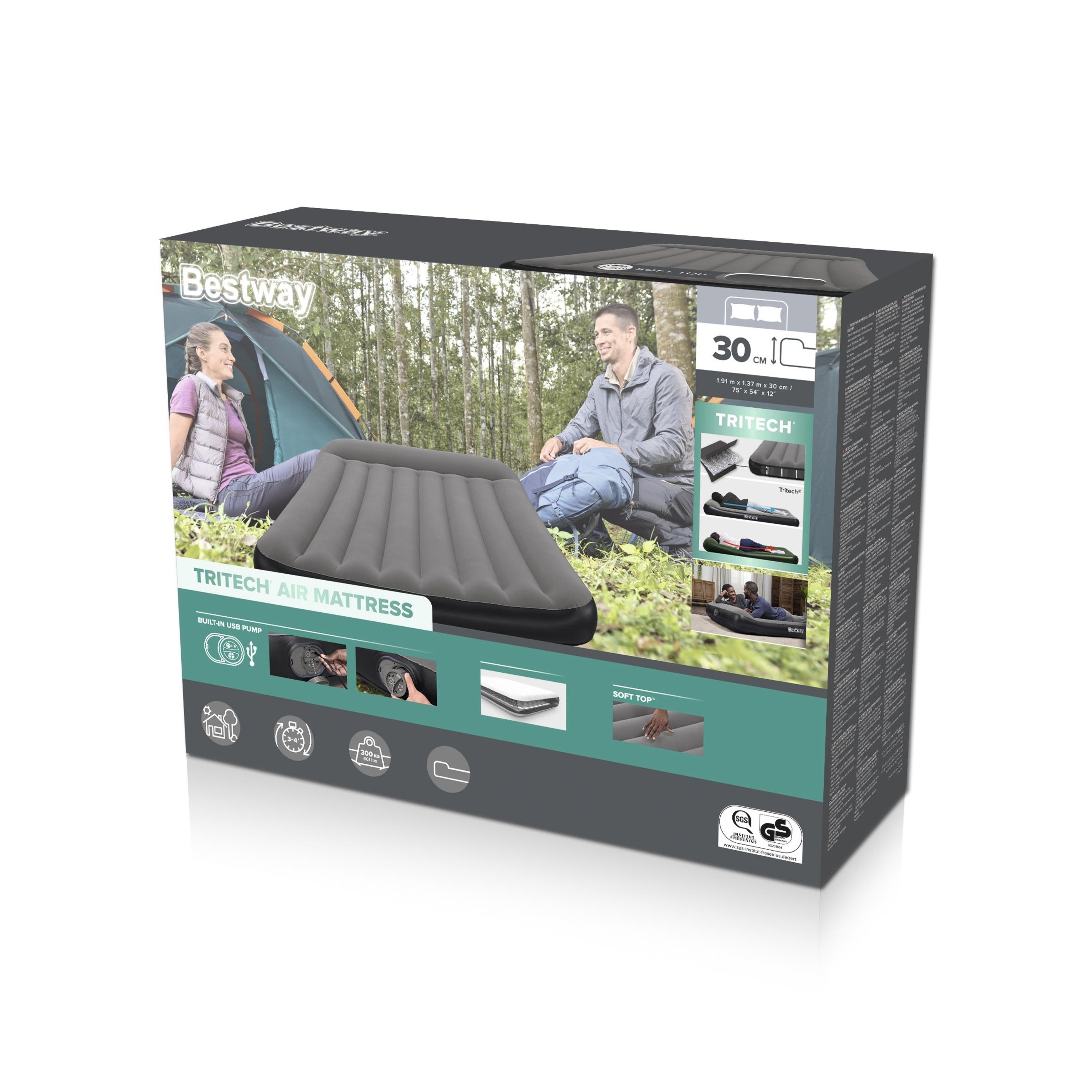 Надувной матрас Bestway Tritech Airbed со встроенным насосом, серый, 191х137х30 см (671BR) photo 4