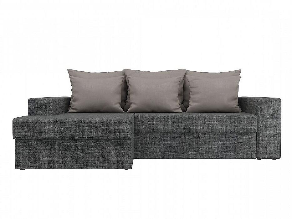 Диван угловой Майами левый Рогожка Серый с бежевыми подушками