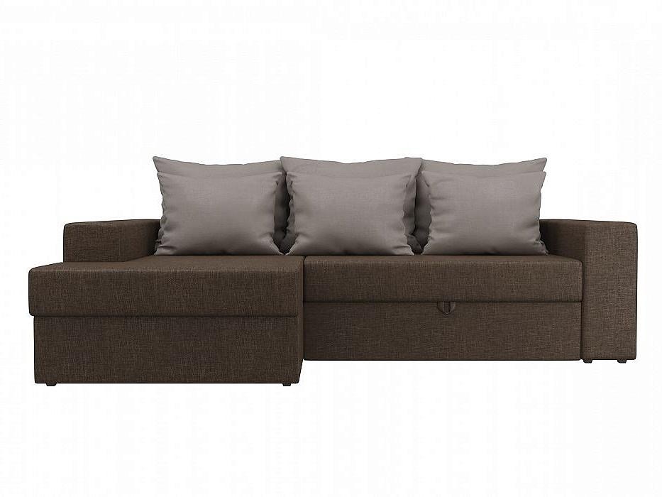 Диван угловой Майами левый Рогожка Коричневый с бежевыми подушками