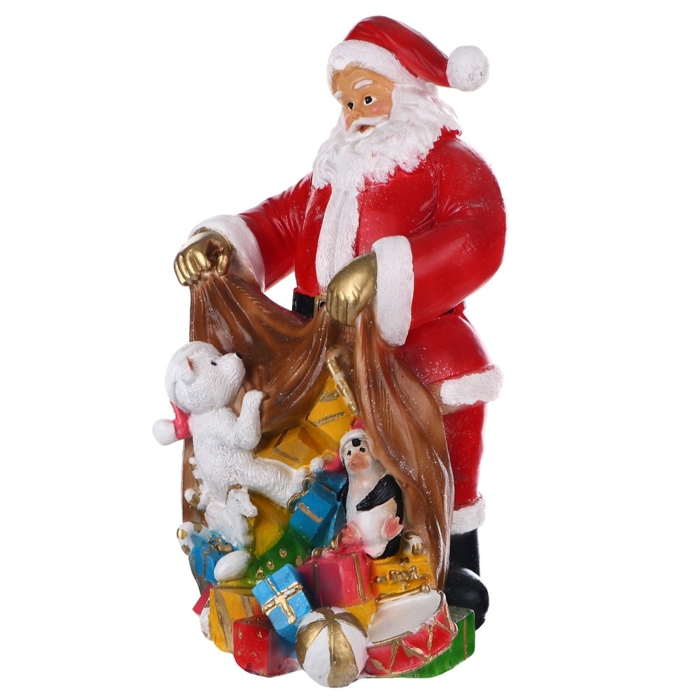Декоративная новогодняя фигура Полиформ Дед Мороз высыпает игрушки с мешка 31 см photo 2