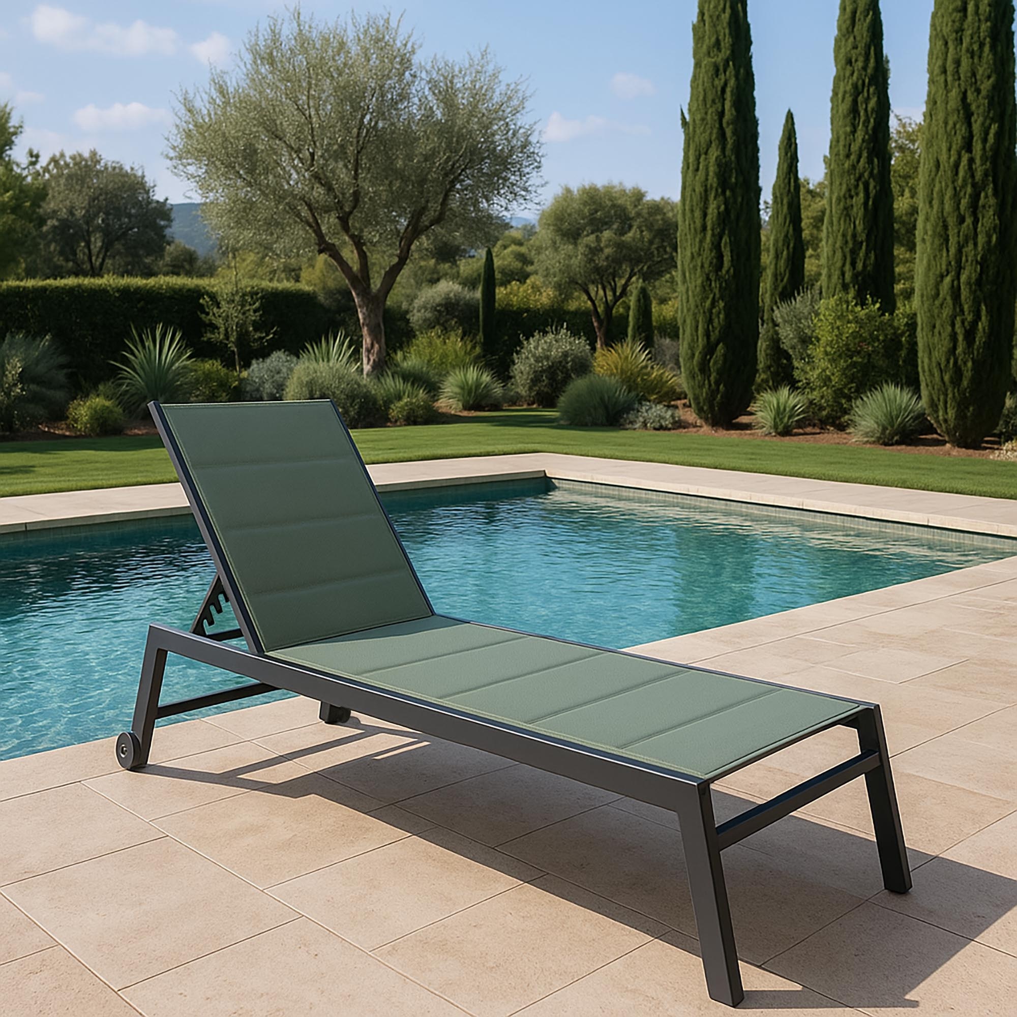 Шезлонг Bizzotto Hilde на колёсиках зелёный 198х64х43,5 см photo 2