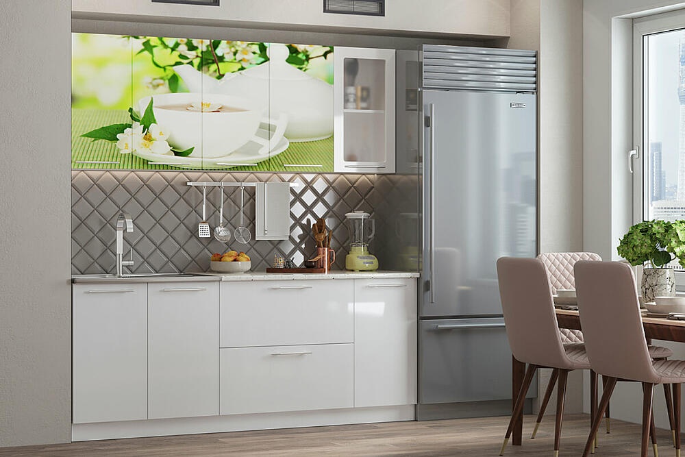 Кухня фотопечать Зеленый чай 1,7м (Белый глянец, Белый (Антарес))