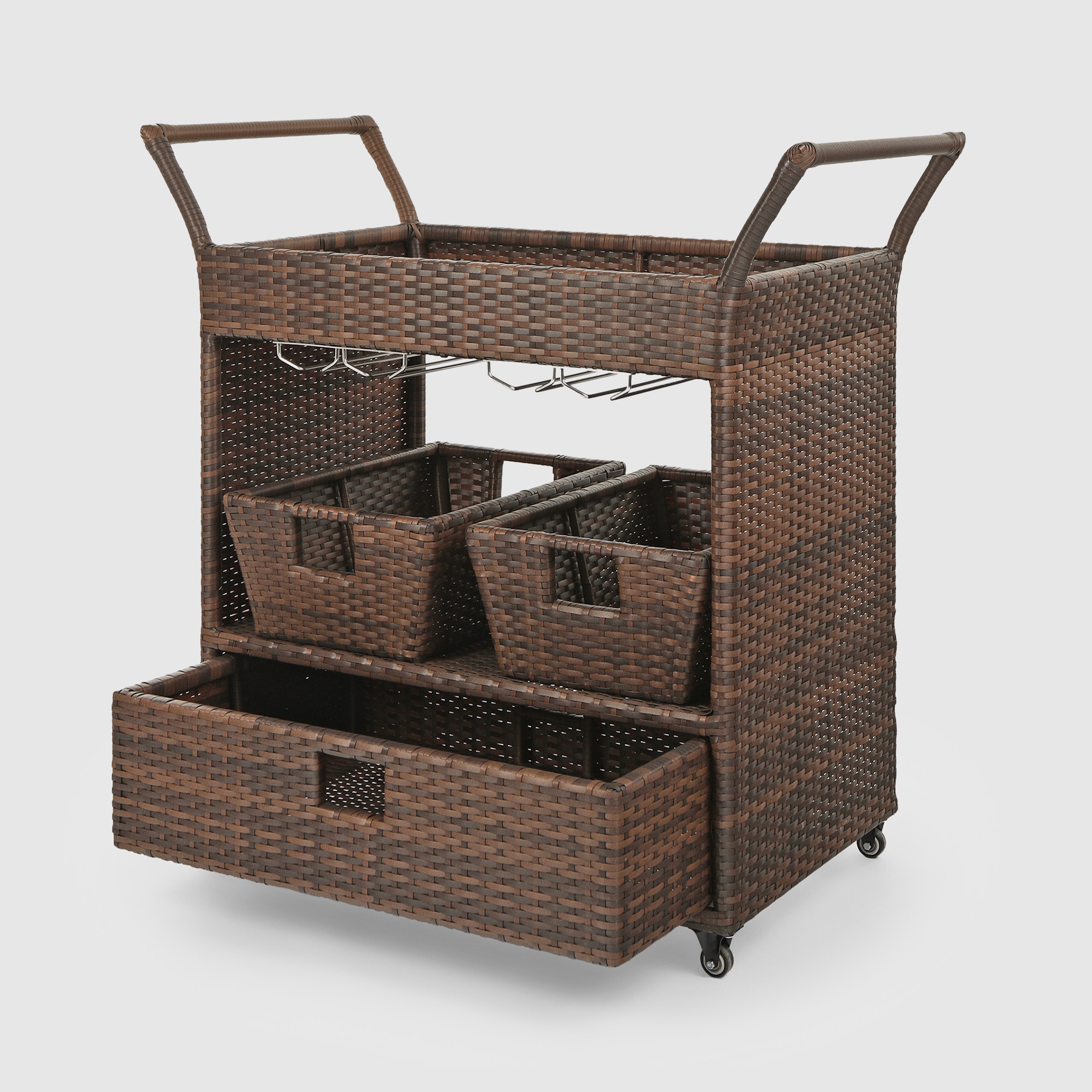 Стол-тележка Yuhang из искусственного ротанга коричневый 100х57х100 см photo 4