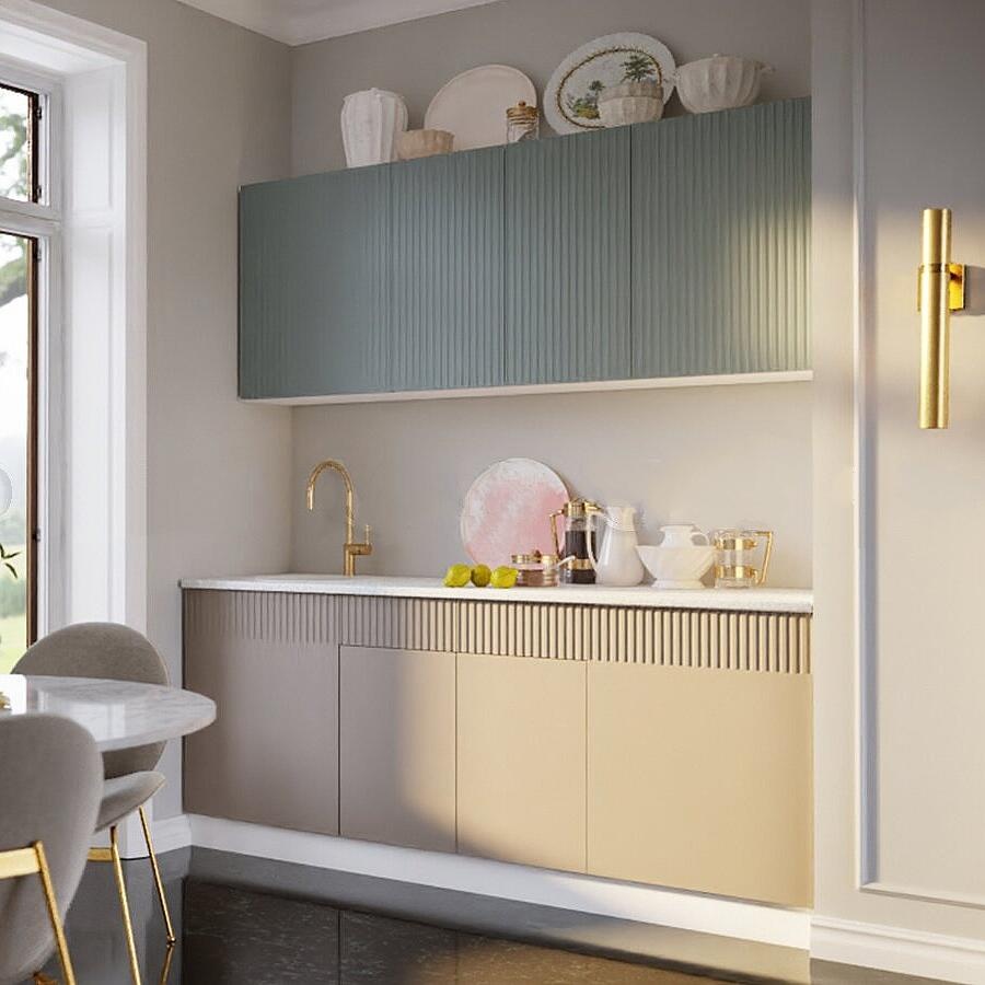 Кухня Оливия NEW 2,0м (490) (Шарли Бриз/Шарли Мокко, Белый (Антарес))