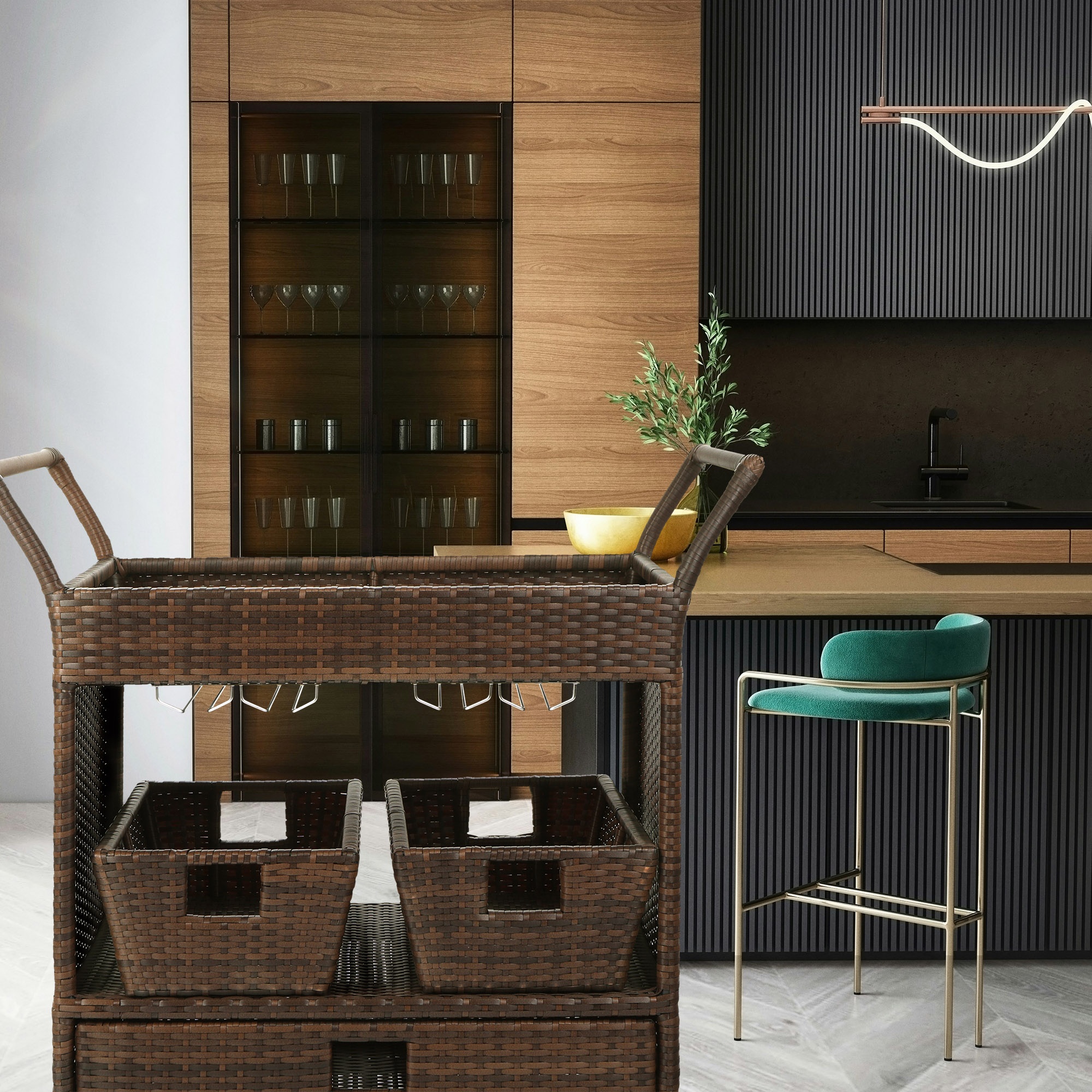 Стол-тележка Yuhang из искусственного ротанга коричневый 100х57х100 см photo 2