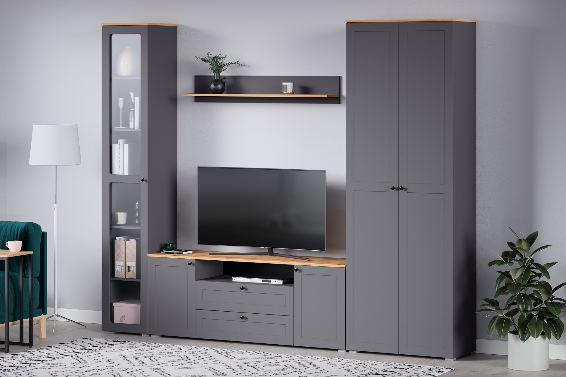 Шкаф Остин 16.307, серый графит, дуб золотой крафт photo 2