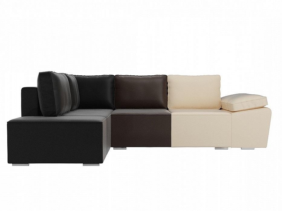 Диван угловой Хьюго левый Экокожа Бежевый Коричневый Черный