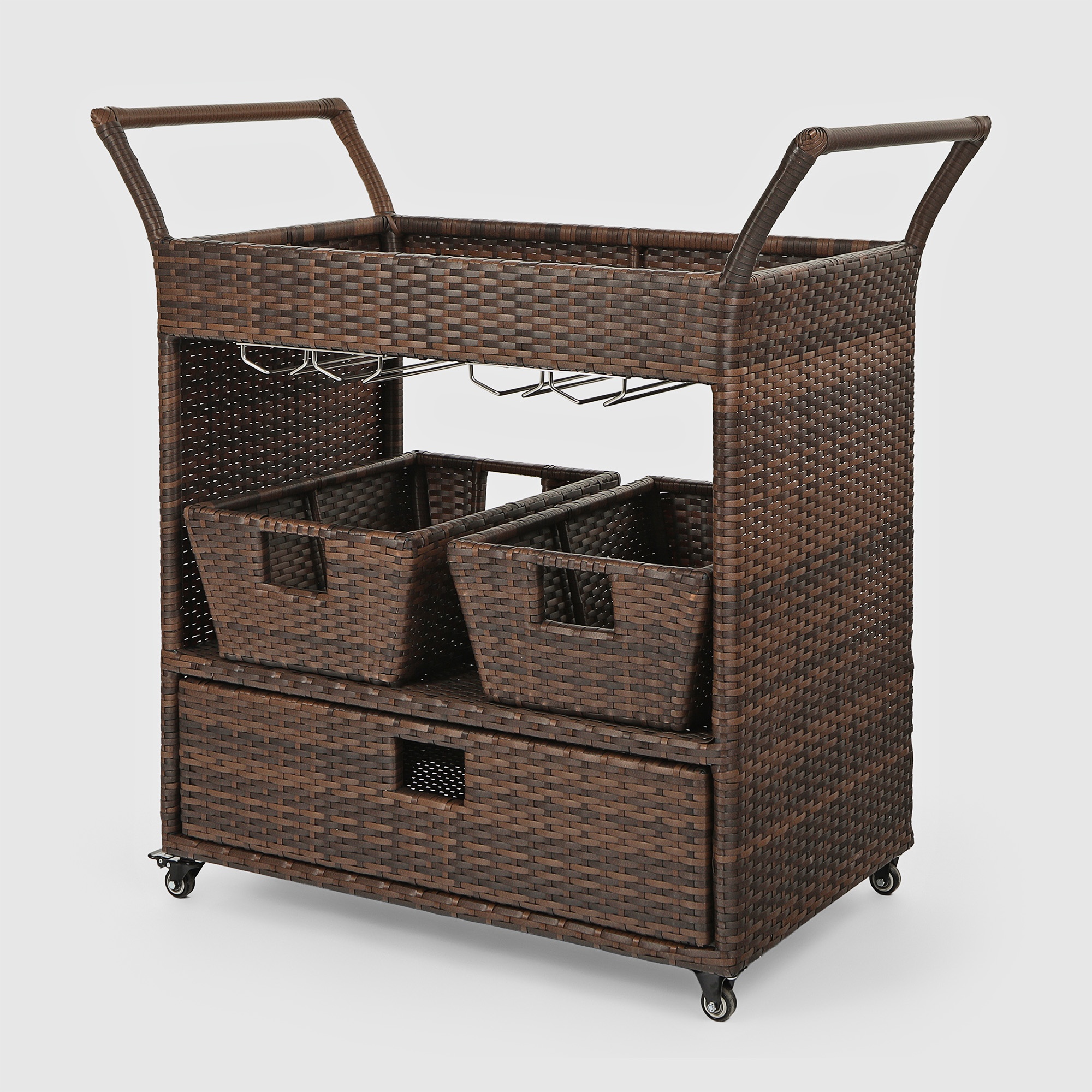 Стол-тележка Yuhang из искусственного ротанга коричневый 100х57х100 см photo 3
