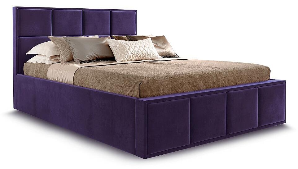 Кровать Октавия велюр фиолетовый без подъёмного механизма 1600x2000, без ортопедического основания, изголовье мягкое