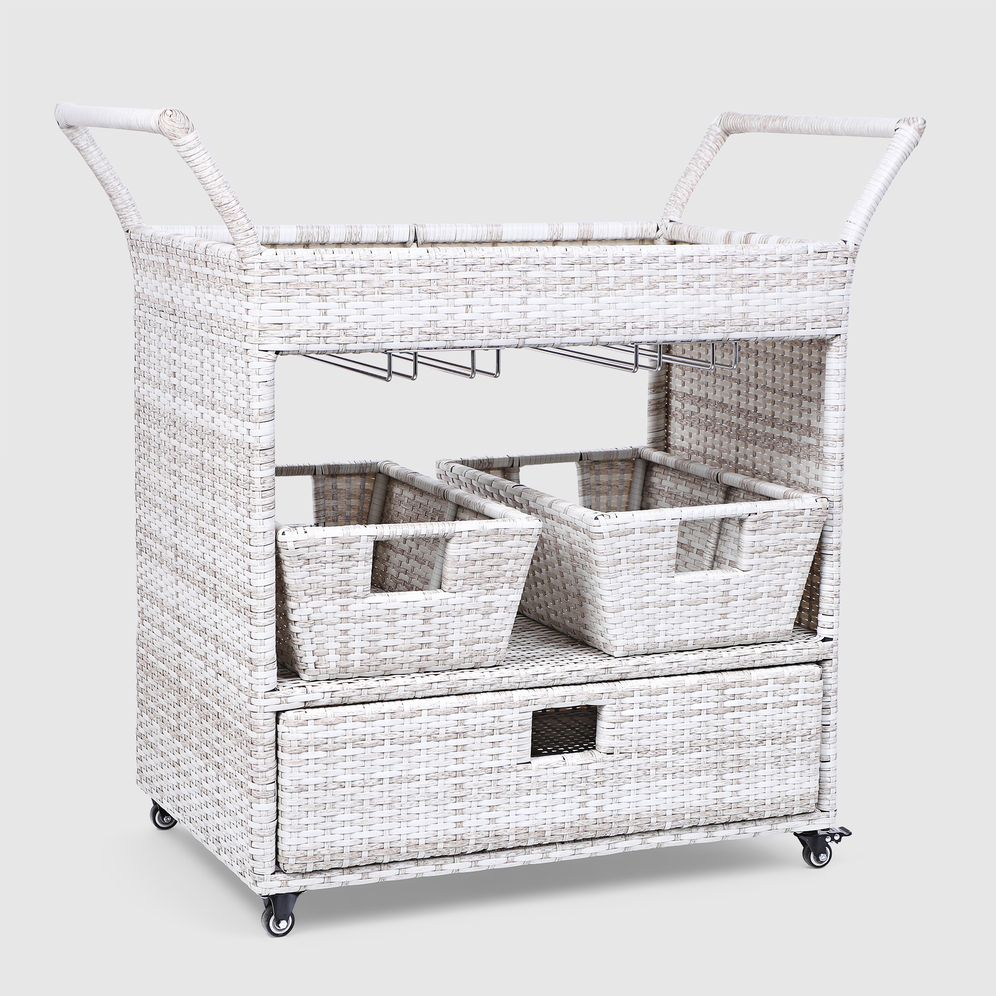 Стол-тележка Yuhang из искусственного ротанга бежевый 100х57х100 см photo 3