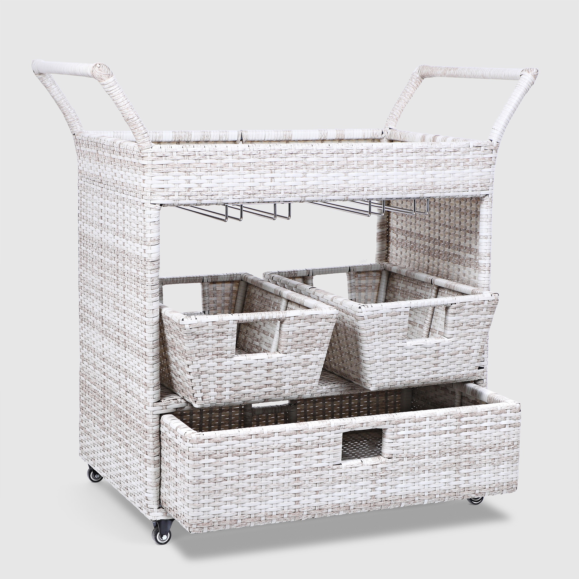 Стол-тележка Yuhang из искусственного ротанга бежевый 100х57х100 см photo 4