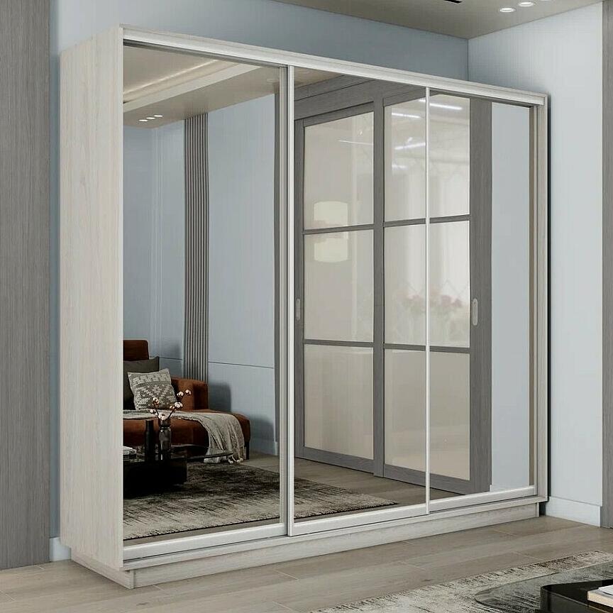 Шкаф-купе 1800x600x2400 Экспресс 2 Ясень Анкор светлый зеркало, ЛДСП