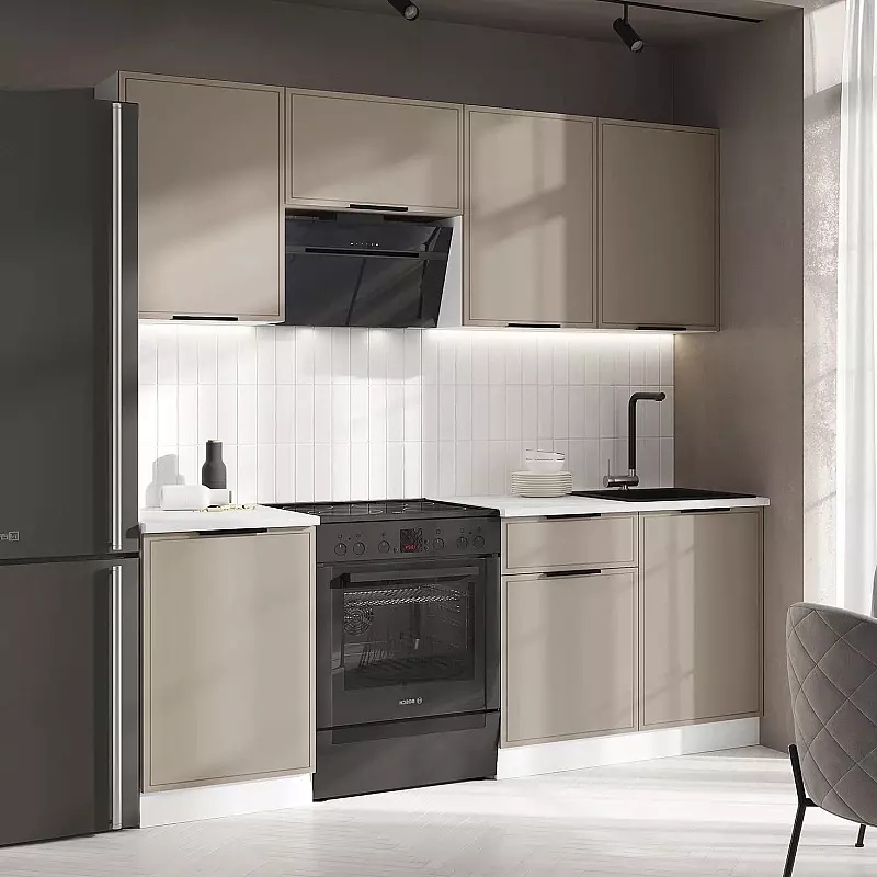 Кухня Николь 2,1м (490) (Холст латте, Белый (Антарес))