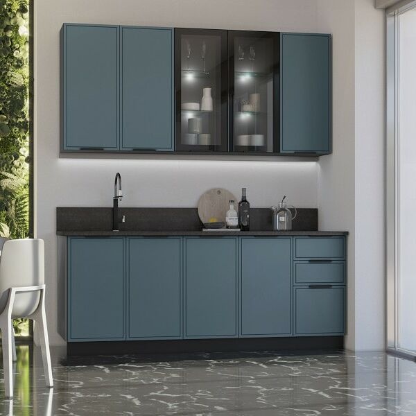 Кухня Николь 2 0 900 490 Браш Блю Графит Кастилло
