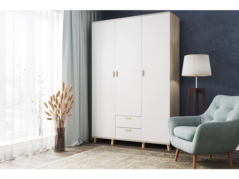 Распашной шкаф Пронто-3-130-210 Дуб Сонома / Белый photo 3