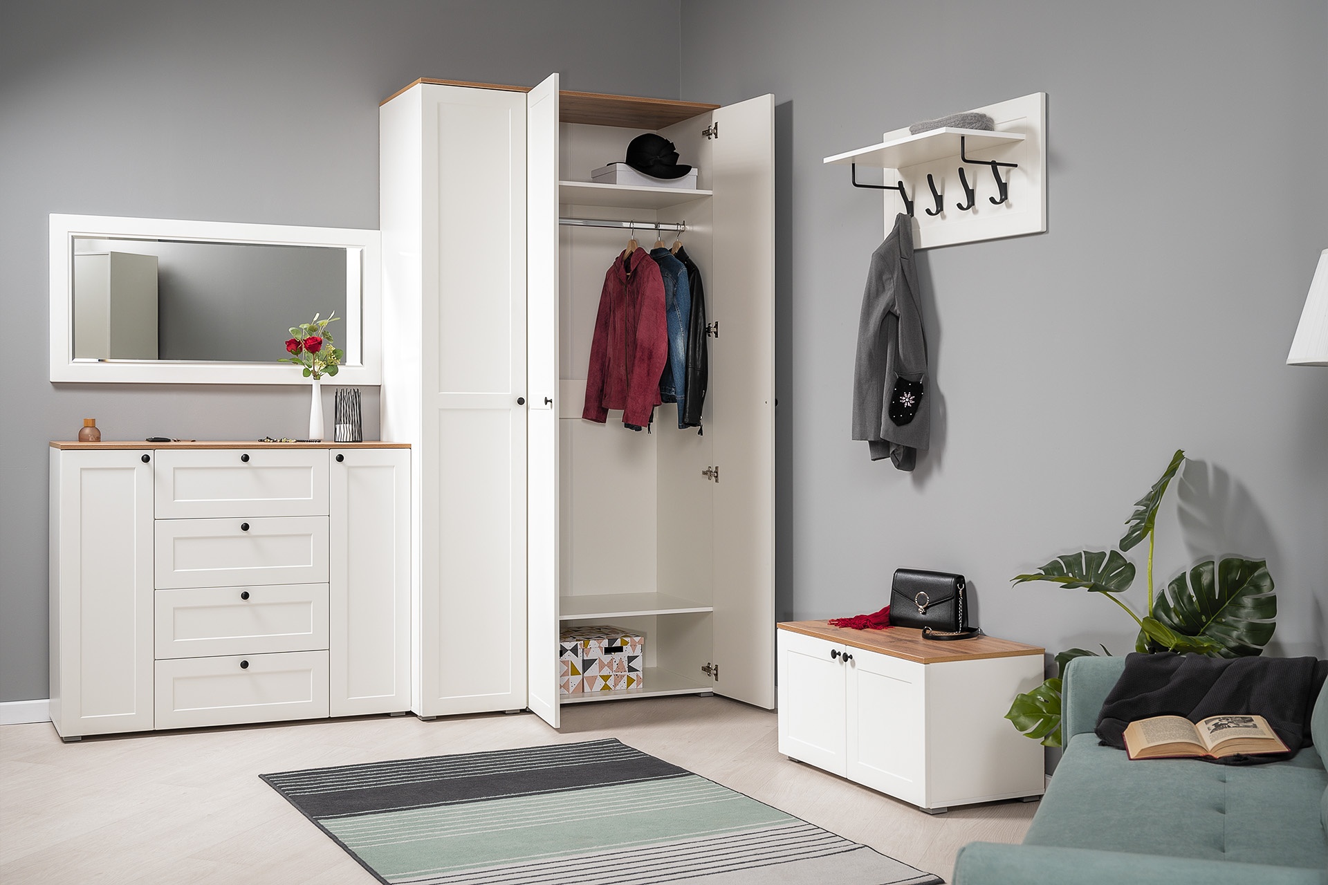 Шкаф Остин 13.224, белая шагрень, дуб золотой крафт photo 3