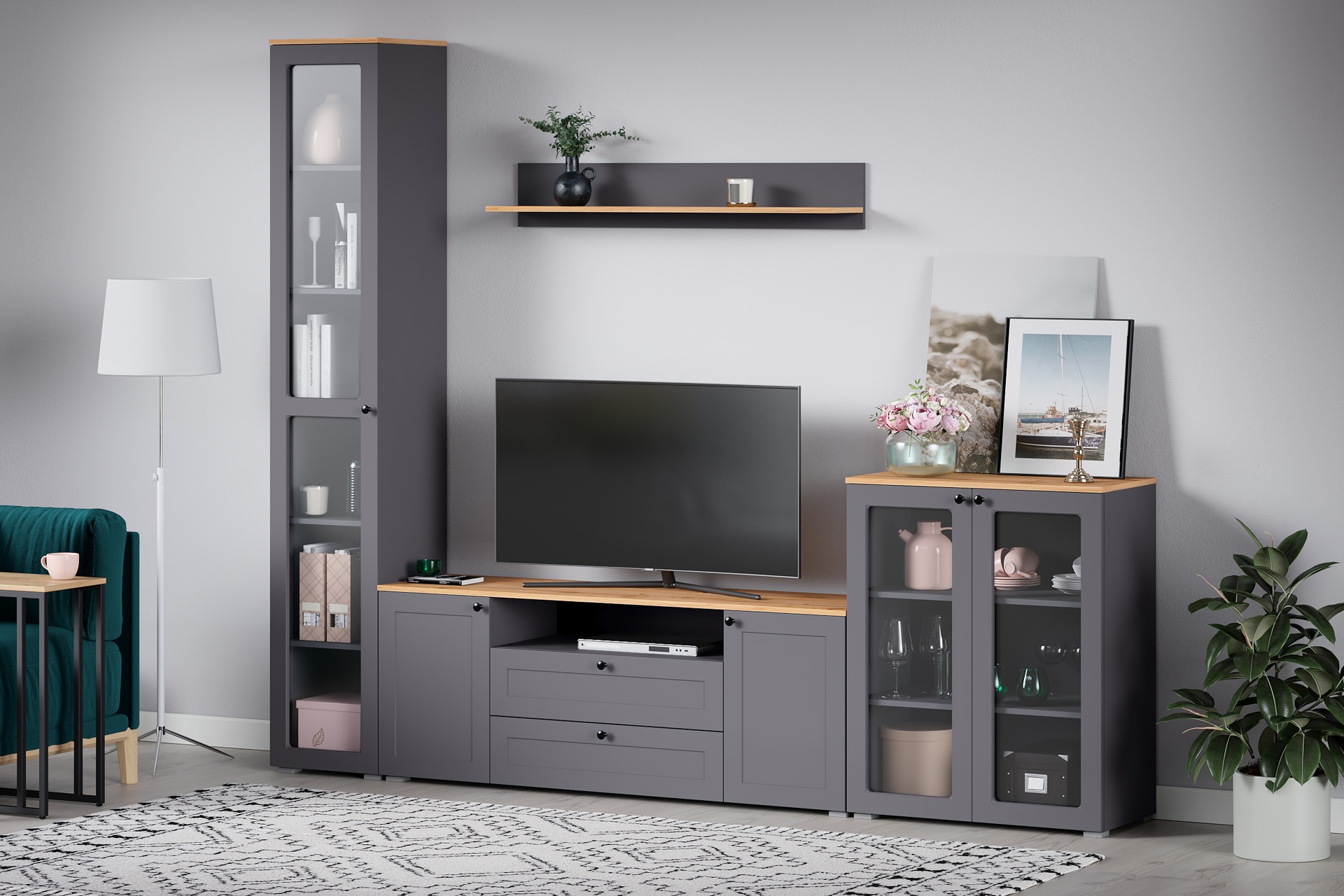 Шкаф-витрина Остин 16.394.03, серый графит, дуб золотой крафт photo 3