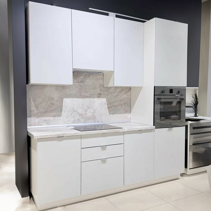 Кухня прямая Фьюжн Silky Light Grey/Белый 2336*2200*600