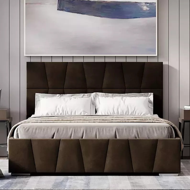 Кровать Пассаж велюр коричневый без подъёмного механизма 1800x2000, без ортопедического основания, изголовье мягкое
