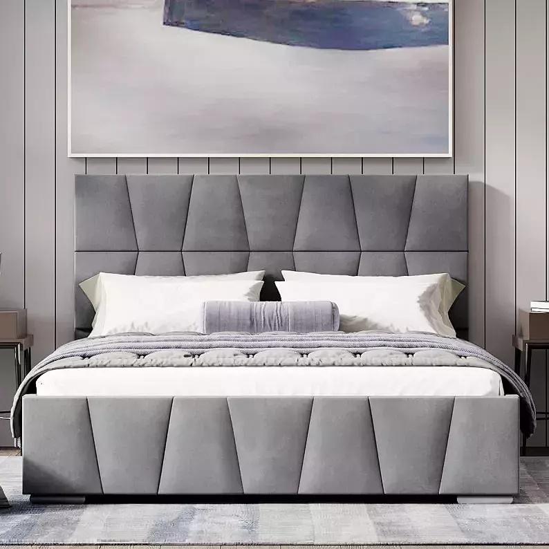 Кровать Пассаж велюр серый без подъёмного механизма 1800x2000, без ортопедического основания, изголовье мягкое