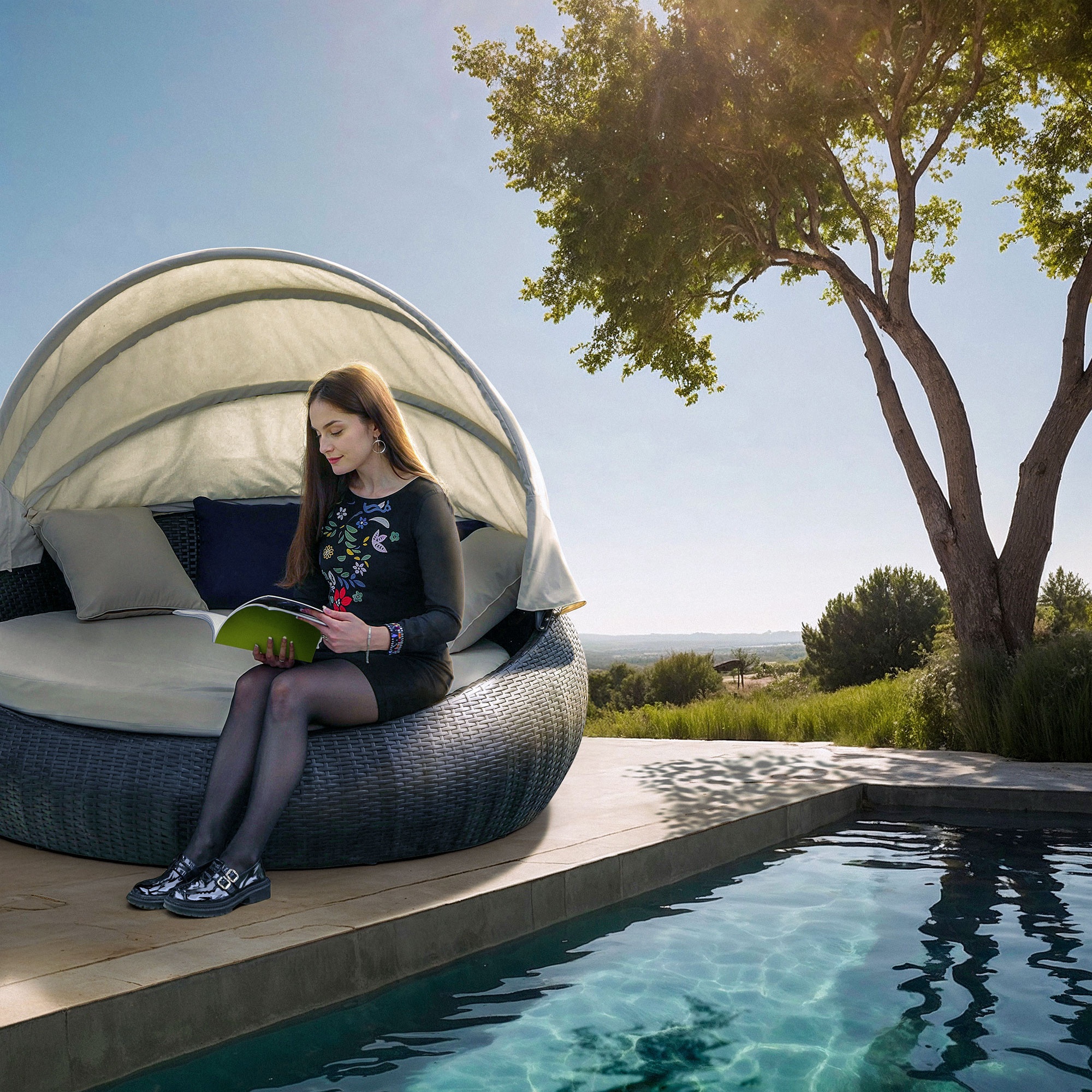 Диван-шезлонг Greenpatio из искусственного ротанга, круглый D179,5х83х148см photo 5