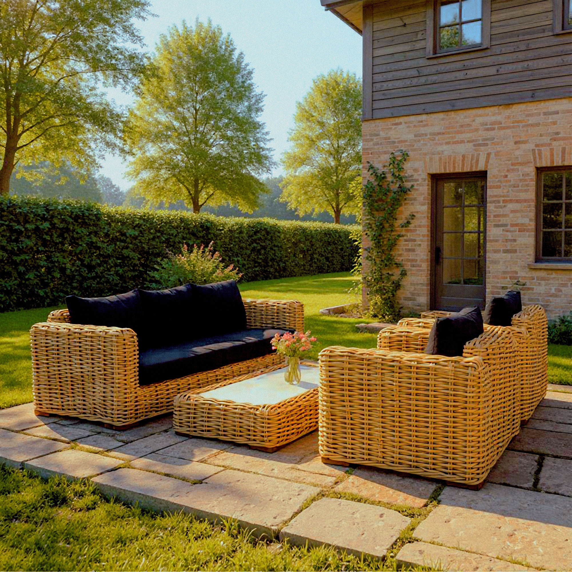 Комплект мебели Rattan grand Bubble светло-бежевый с чёрным 4 предмета photo 2