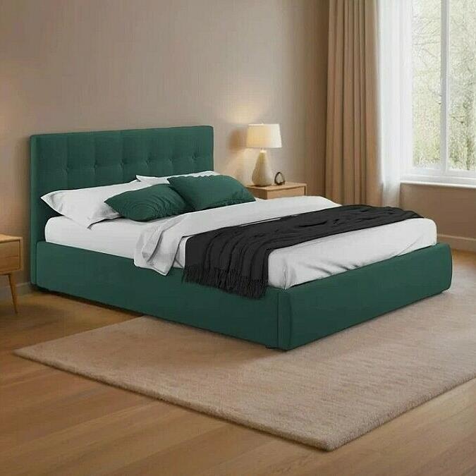 Кровать Селеста велюр изумруд с подъемным механизмом 1400x2000, ортопедическое основание, изголовье мягкое
