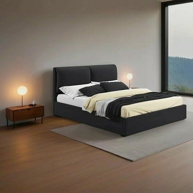 Кровать Vita велюр черный с подъемным механизмом 1800x2000, ортопедическое основание, изголовье мягкое