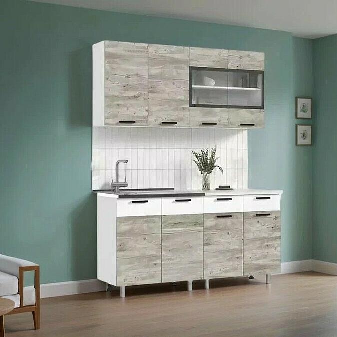 ЛДСП Кухня Рио NEW 1,6м (490) (Юкон/Белый, Белый (Антарес))