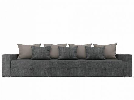 Диван прямой Мэдисон Long Рогожка Серый с бежевыми и серыми подушками фото