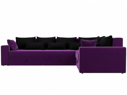 Диван угловой Мэдисон Long правый Микровельвет Фиолетовый с черными подушками фото