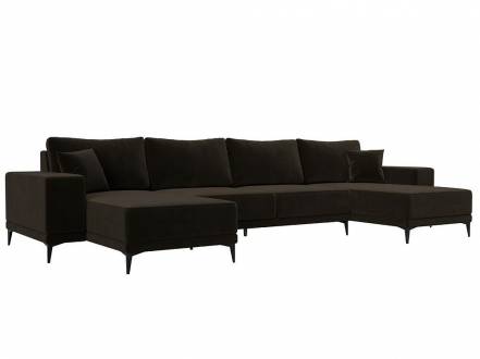 Диван П-образный Льюес Микровельвет Коричневый фото