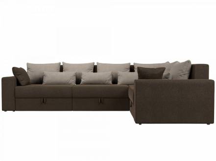 Диван угловой Мэдисон Long правый Рогожка Коричневый бежевыми подушками фото
