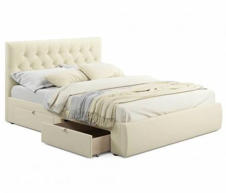 Кровать мягкая Verona 1600 бежевая с ящиками photo Кровать мягкая Verona 1600 бежевая с ящиками фото
