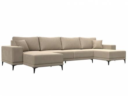 Диван П-образный Льюес Велюр Бежевый фото