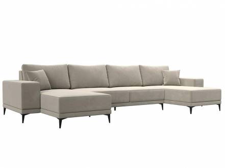 Диван П-образный Льюес Микровельвет Бежевый фото