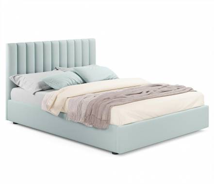 Кровать Olivia велюр мята пастель без подъёмного механизма 1400x2000, изголовье мягкое фото