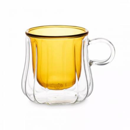 Чашка чайная с двойными стенками Decor de table Cafe de Paris 250 мл, стекло, желтая фото