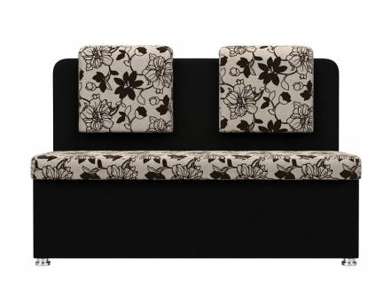 Диван кухонный прямой Маккон 2-х местный Рогожка Цветы Велюр Черный фото