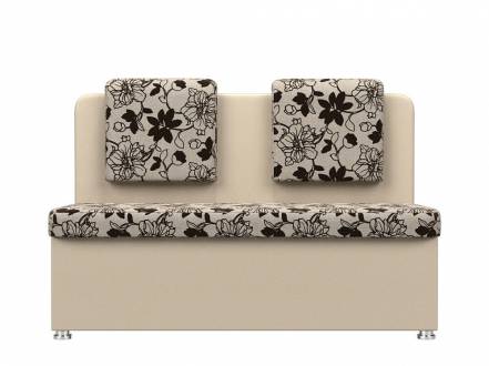 Диван кухонный прямой Маккон 2-х местный Рогожка Цветы Экокожа Бежевый фото