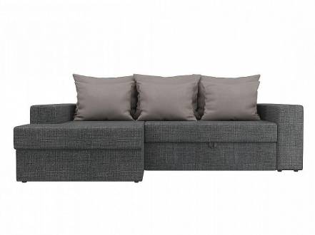 Диван угловой Майами левый Рогожка Серый с бежевыми подушками фото