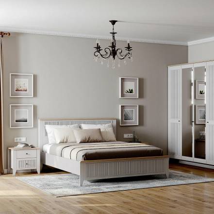 Кровать Валенсия без обивки дуб натуральный светлый, персидский жемчуг 1600x2000, изголовье жесткое фото