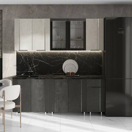 Кухня Виктория 2,0м (490) (Камень светлый/Камень темный, Белый (Кастилло темный)) фото