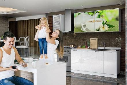 Кухня фотопечать Зеленый чай 1,6м (Белый глянец, Белый (Антарес)) фото