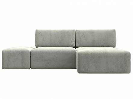 Диван угловой модульный с пуфом Лига-060 НПБ угол универсальный Велюр TOWER 01 молочный фото