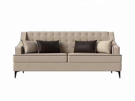 Диван прямой Марк экокожа бежевый кант коричневый фото