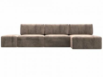 Диван угловой модульный с пуфом Лига-060 НПБ Лонг угол универсальный Велюр TOWER 05 бежевый фото